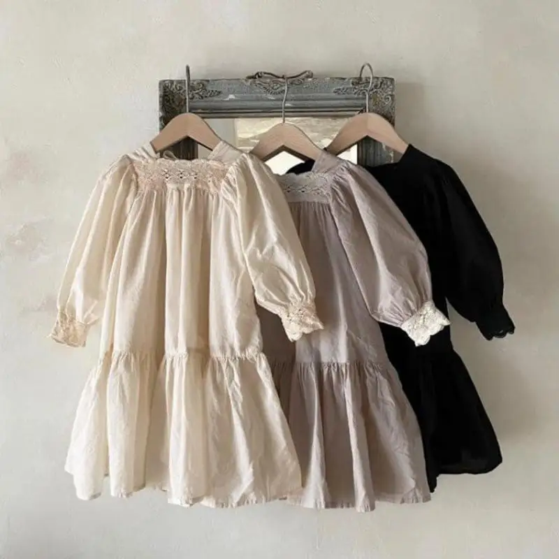 

2026 Spring New Children Long Sleeve Dress Cotton Baby Girl Cute Lace Princess Dress Kids Girls Casual Dress Toddler Clothes