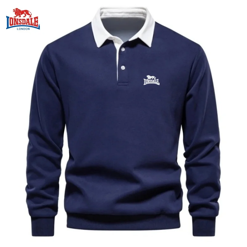 

LONSDALE autumn and winter men's 100% pure cotton long sleeved polo shirt, fashionable, casual, warm, windproof and versatile to