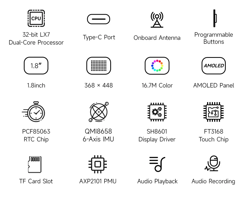 Waveshare ESP32-S3 1.8inch AMOLED Touch Display Development Board, 32-bit LX7 Dual-core Processor, 368×448, ESP32 With Display