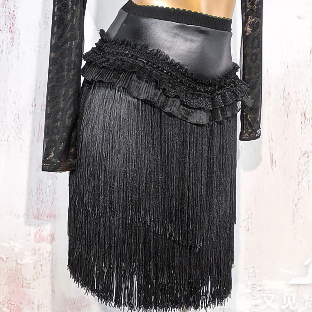 

Черная юбка для танго, новая национальная стандартная танцевальная кружевная юбка для практики, самба, латинская юбка с кисточками и шифрованием