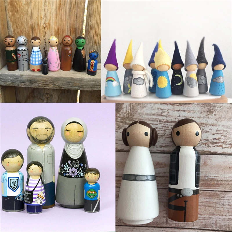 Artesanías de madera hechas a mano para niños y niñas, muñecas de clavija para decoración del hogar, artesanía decorativa de madera para niños, regalo de garabatos, 50 piezas