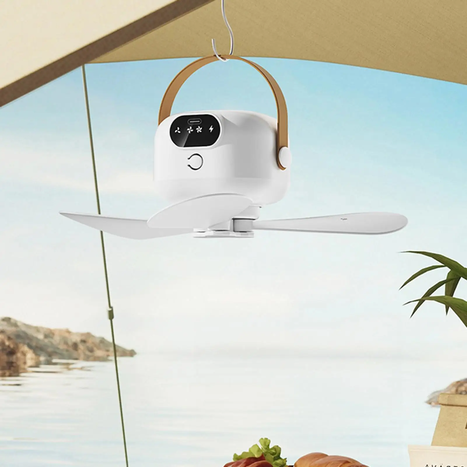 Rechargeable Ceiling Fan USB Rechargeable Cooling Device Remote-Controlled Light 3 Gears Ceiling Fan for Garden Outdoor Patio