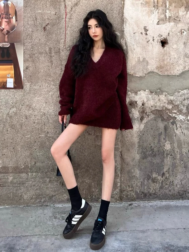 Women Elegant Solid Skirt Set 2 Piece Autumn Knit V Neck Long Sleeve Sweater Loose Mini Skirts Female Fashion Party Suits