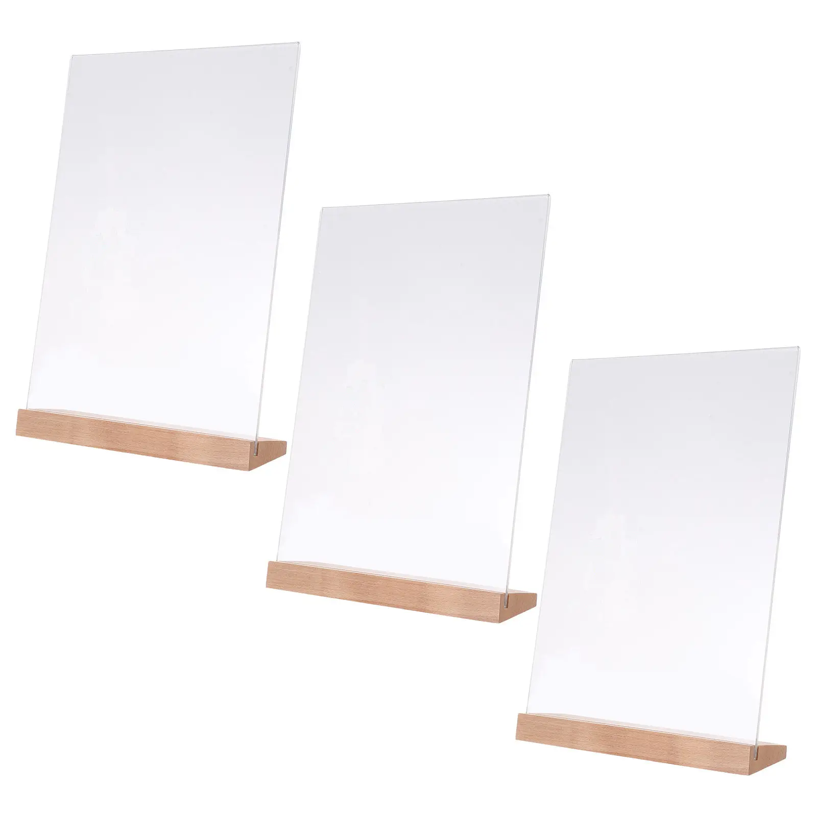 3pcs-table-desktop-display-stand-l-shape-clear-acrylic-sign-holder-natural-wood-base-a4-menu-poster-photo-frame-flyers-holder
