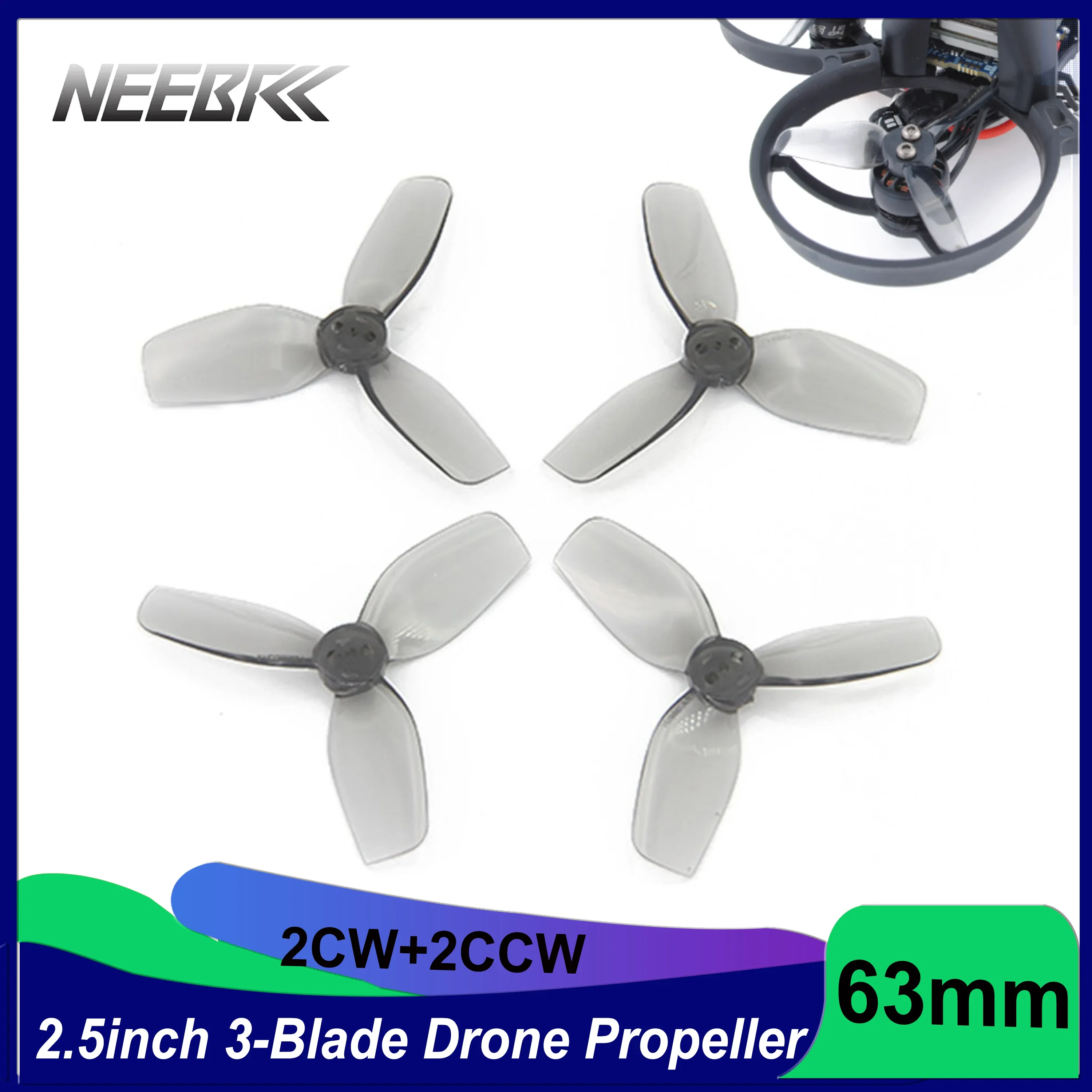 NEEBRC 2CW 2CCW 2.5inch 63mm 3-Blade PC Ducted Propellers for FPV Racing Drone Freestyle Mini RC Plane DIY Toys for Adult