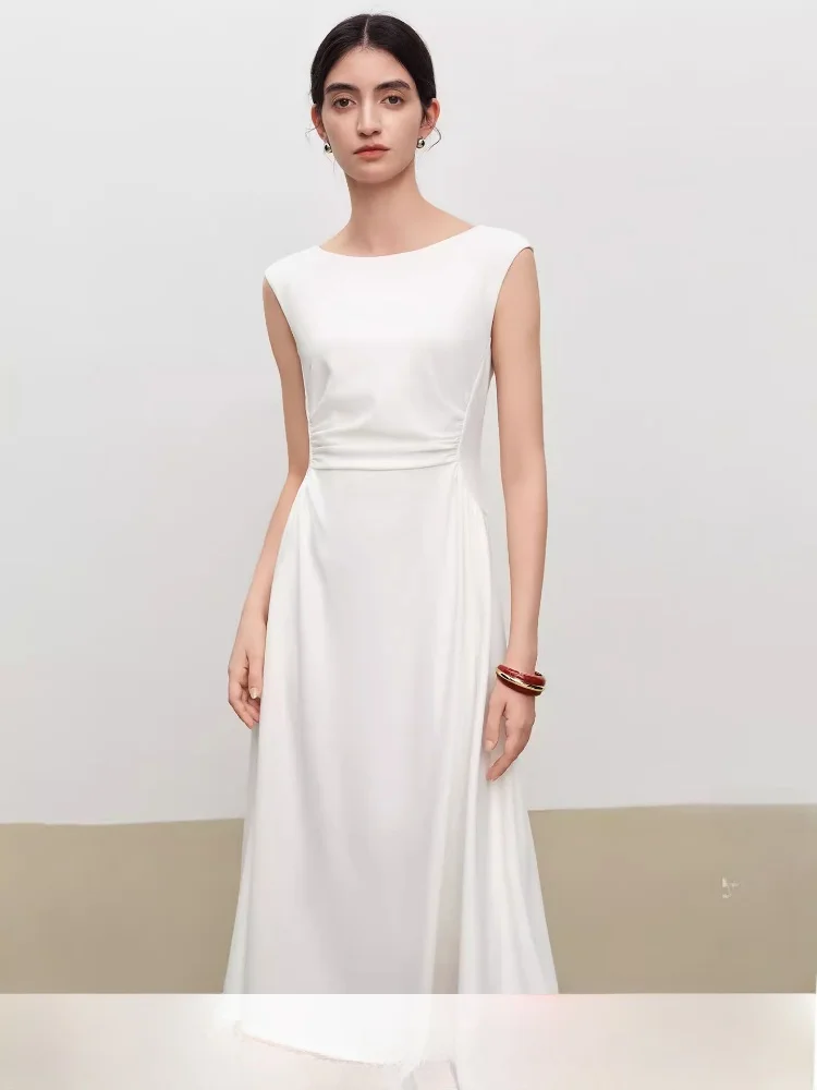 

Элегантное женское летнее платье А-силуэта с драпировкой, без рукавов, с завышенной талией, на одно плечо, для повседневной носки