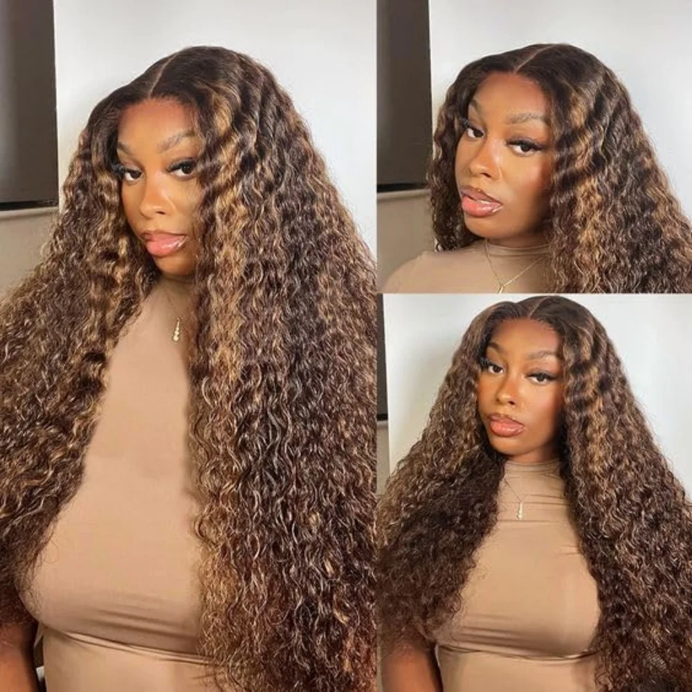 

28inch Highlight Ombre Lace Front Wigs Human Hair 13x4 HD Honey Blonde 4/27 Deep Wave Lace Frontal Wig Pre Plucked Baby Hair
