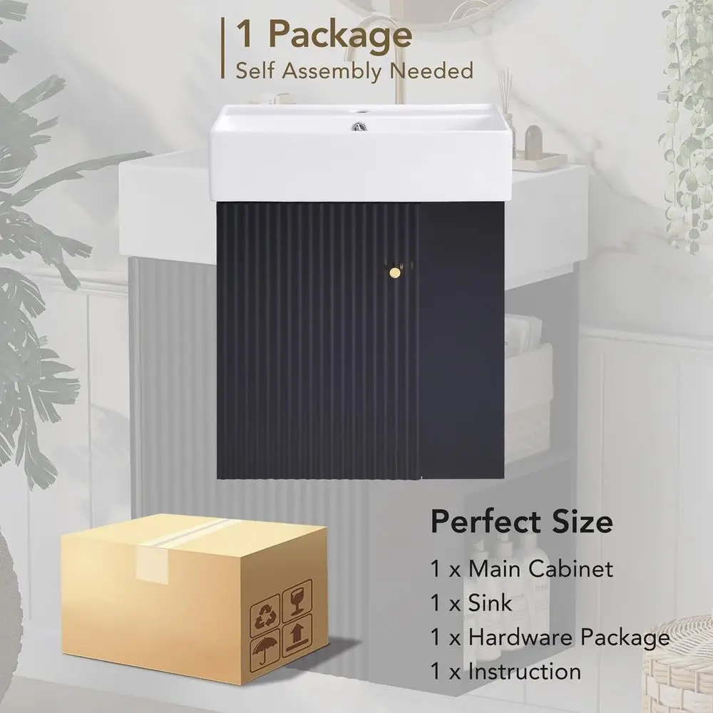 Modern 21.6 Floating Vanity with Ceramic Sink, Space-Saving Cabinet for Small Bathrooms (Color-08)