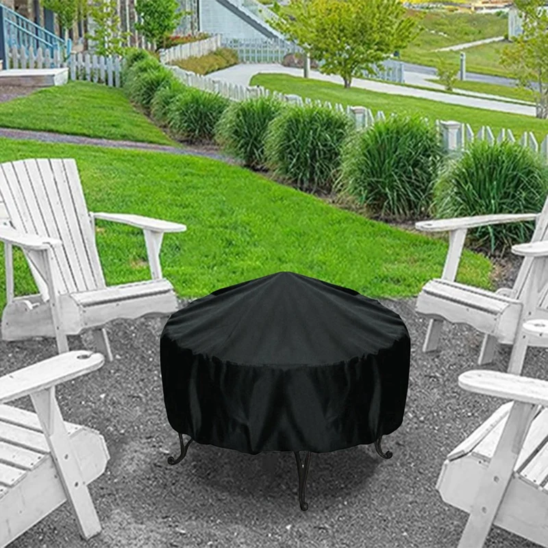 Fire Pit Cover Round 36 Inch Fire Pit Cover, Black, Windproof Drawstring and Waterproof Layer for 30-36 Inch Fire Pits-A68X