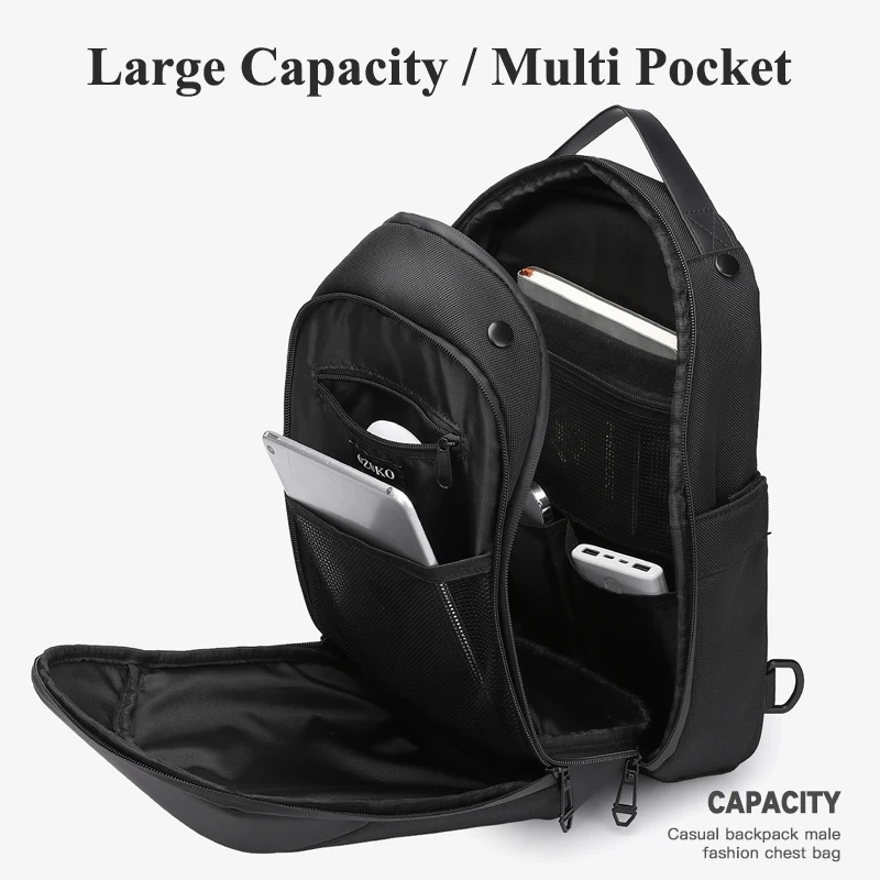 OZUKO Large Capacity Men Shoulder Bag Waterproof Casual Sling Chest Bags for Male Crossbody Bag Multi-compartment Crossbody Bag