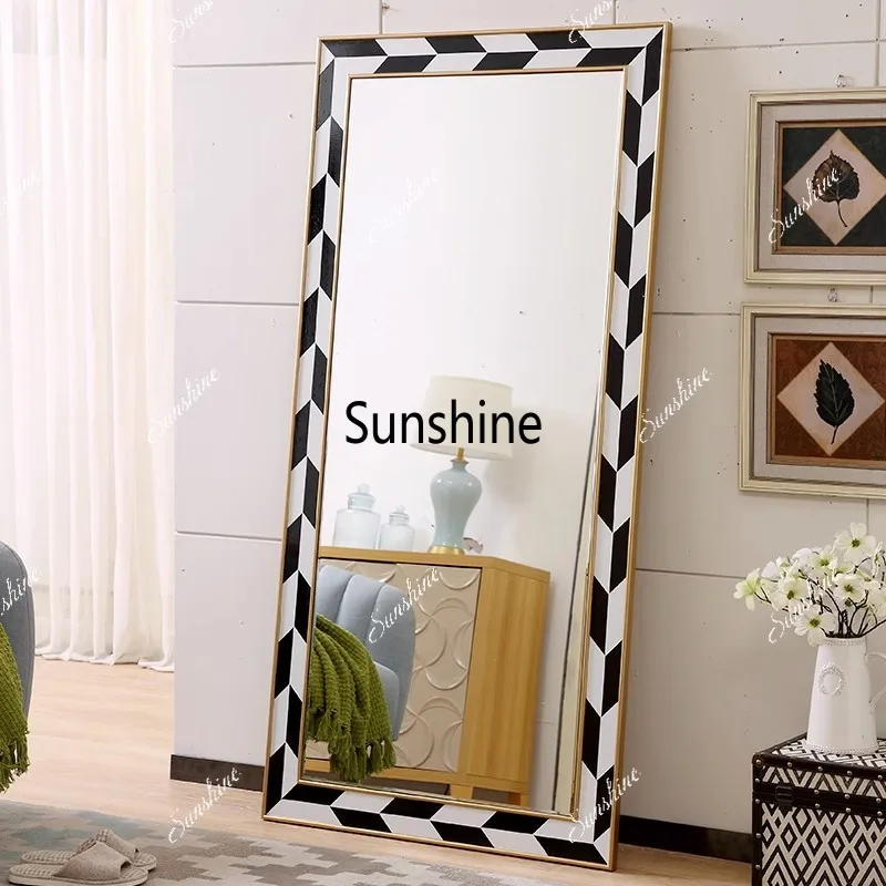 Floor-to-ceiling full-body mirror Simple square wall full-length mirror French decorative mirror