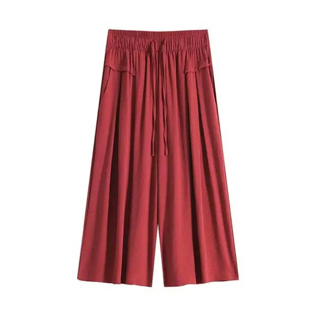 Pantalones de falda con dobladillo grande para mujer, Pantalones plisados de gasa, Pantalones de cintura alta, Pantalones de pierna ancha informales Hakama, verano, nuevo estilo coreano