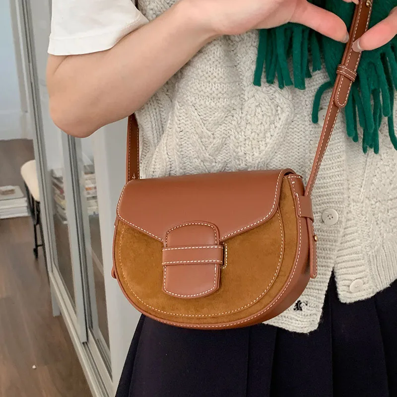 

Retro Buckle Women's Crossbody Bag Autumn/Winter Suede Patchwork Black Shoulder Pack Trendy Versatile Shopping Messenger Bags