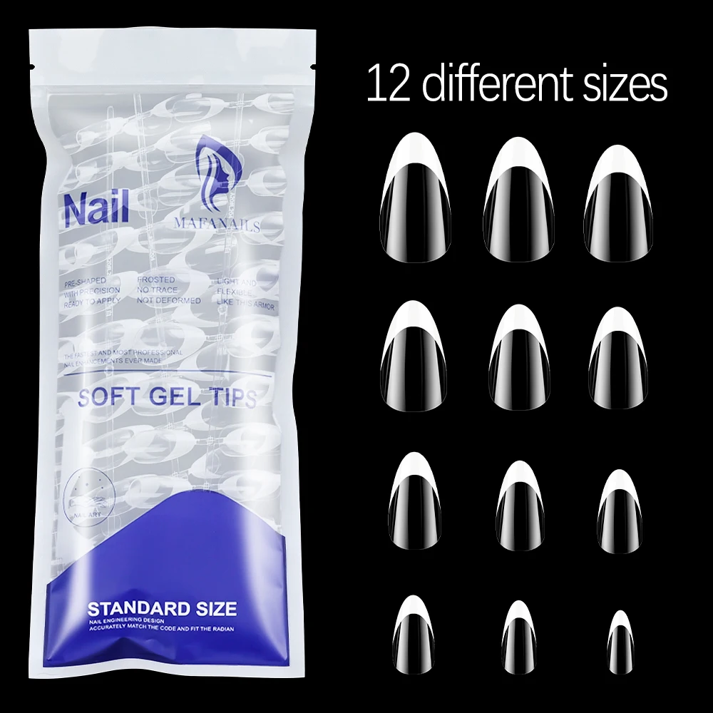 120個入り クリア ショートアーモンド型 つけ爪 アクリル フルカバー フレンチ フェイクネイル スティレット ウェアラブル プレスオンネイル ネイルエクステンション用