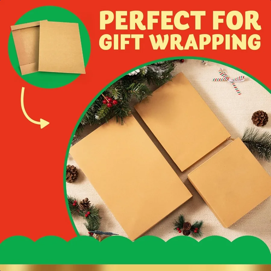 12PCS Brown Kraft Cardboard Gift Boxes with Lids for Presents 4" Deep Large Shirt Robe Wrapping Boxes for Christmas Holiday 4 D