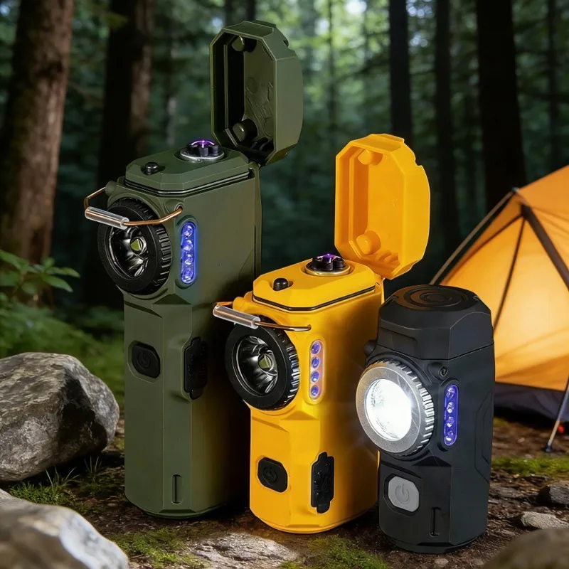 

2 in 1 Dual Arc Lighter with Flashlight Windproof Waterproof USB Charging Lighter for Outdoor Exploration Come with Gift Box