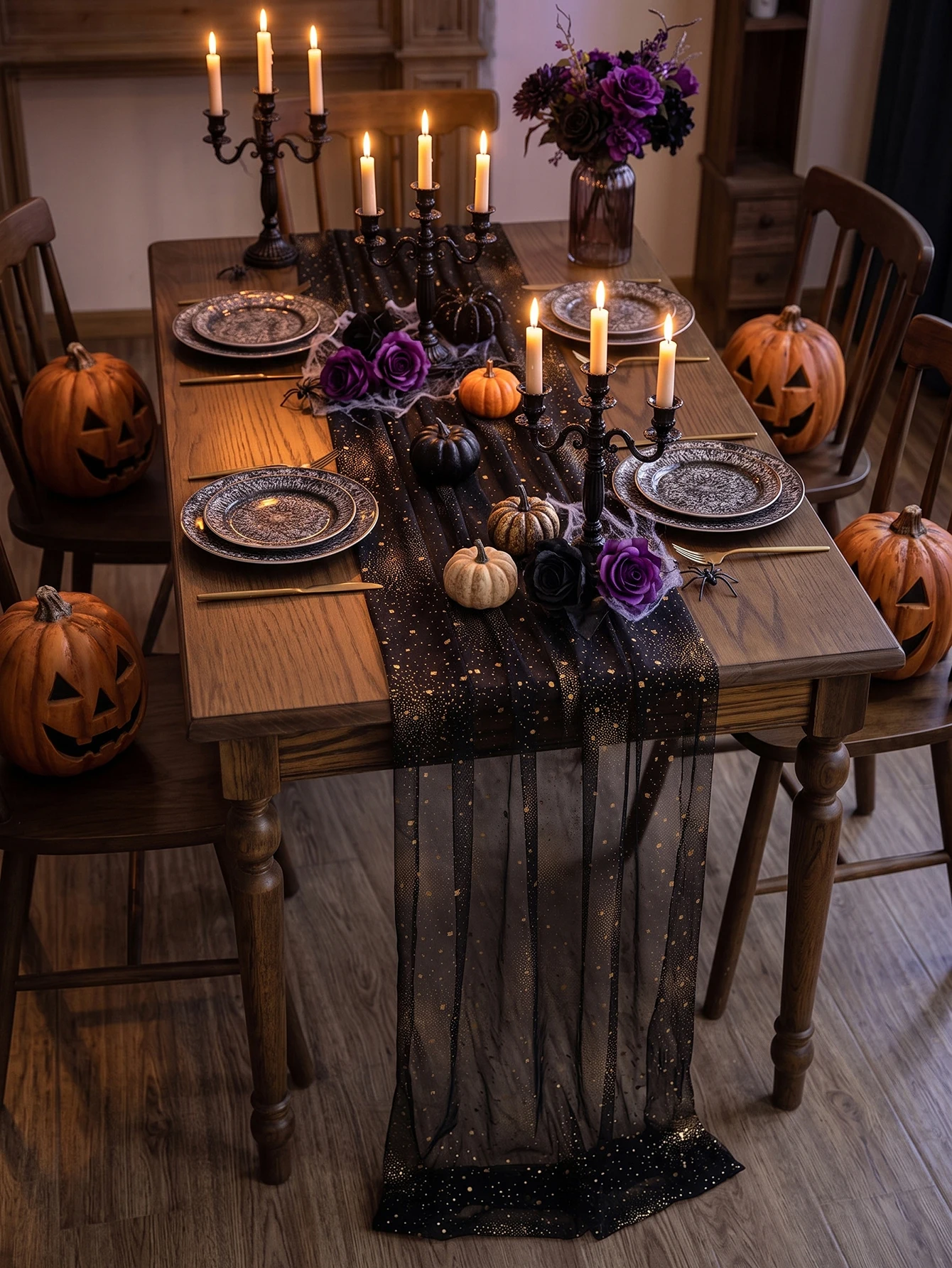 1Pc Transparent Net Fabric Halloween Decoration Table Runner,Hotel Events,Family Gatherings,Valentine's Day, Kitchen, Restaurant