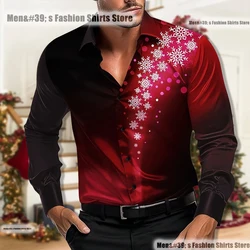 Christmas men's shirt snowflake long -sleeved shirt fashion leisure party daily holiday men's clothing large size top