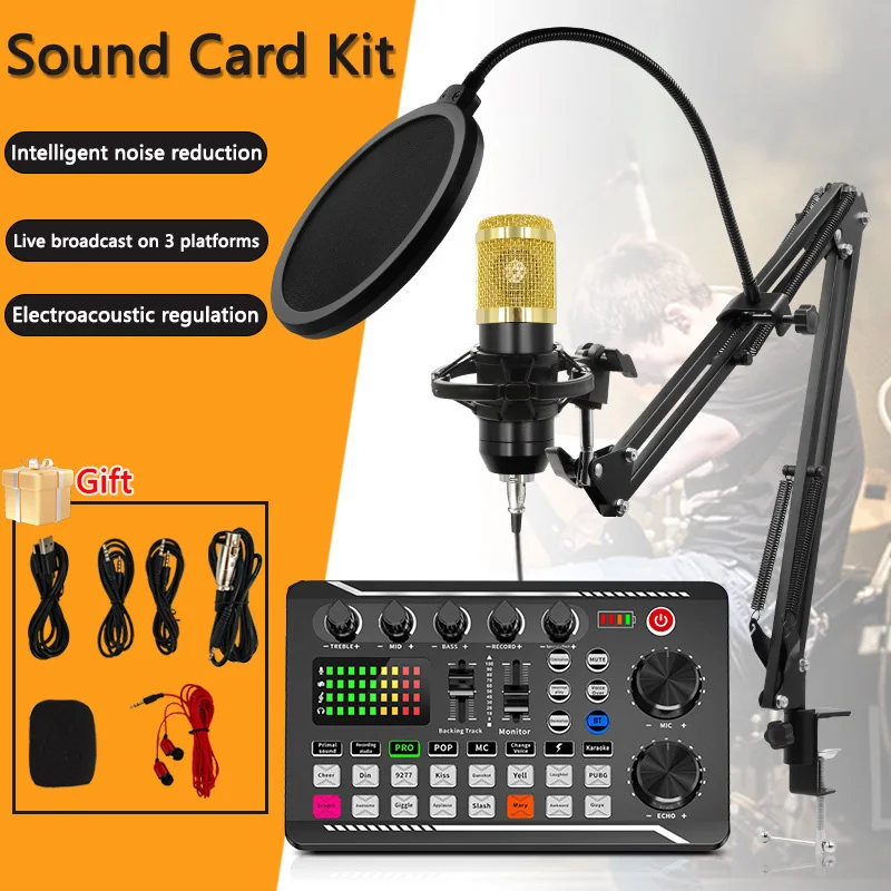 Soundkarten-Kit für Podcast-Ausrüstung F998 mit BM-800-Mikrofon-Kit, sehr gut geeignet für Live-Streaming/Podcasting/Gaming/Aufnahmen