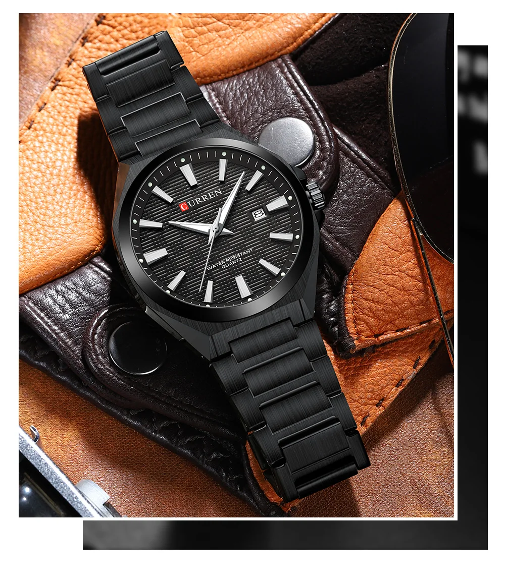 CURREN Luxus-Herren-Quarzuhr mit schwarzem Edelstahlarmband, lässigem Design-Zifferblatt und leuchtenden Zeigern Relogio Masculino – Detail 16