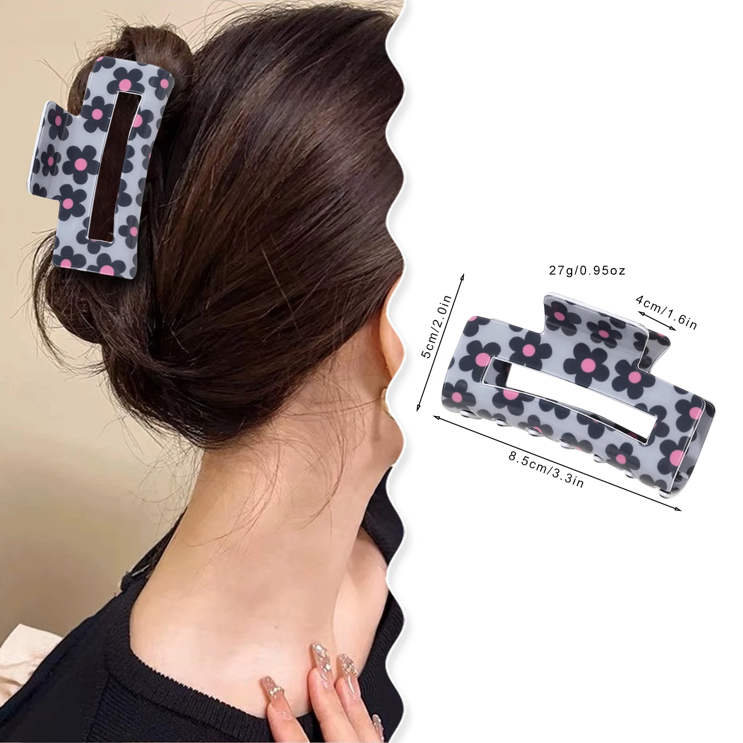 8.5CM Summer Floral Print Hair Claw Hair Clips Gril Tough Plastic Hairpins Ins Fashion Flower Printed Sweet Ponytail Barrettes