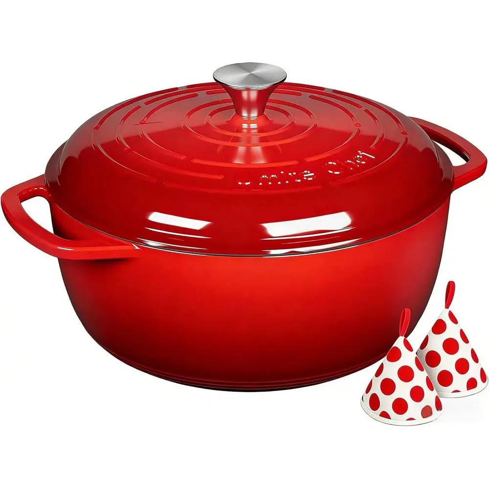 

6QT Enameled Cast Iron Dutch Oven with Lid, tile Heavy-Duty Cookware Pot or Bg Bread, Braising, Soups & Stews, Oven & Stovetop S