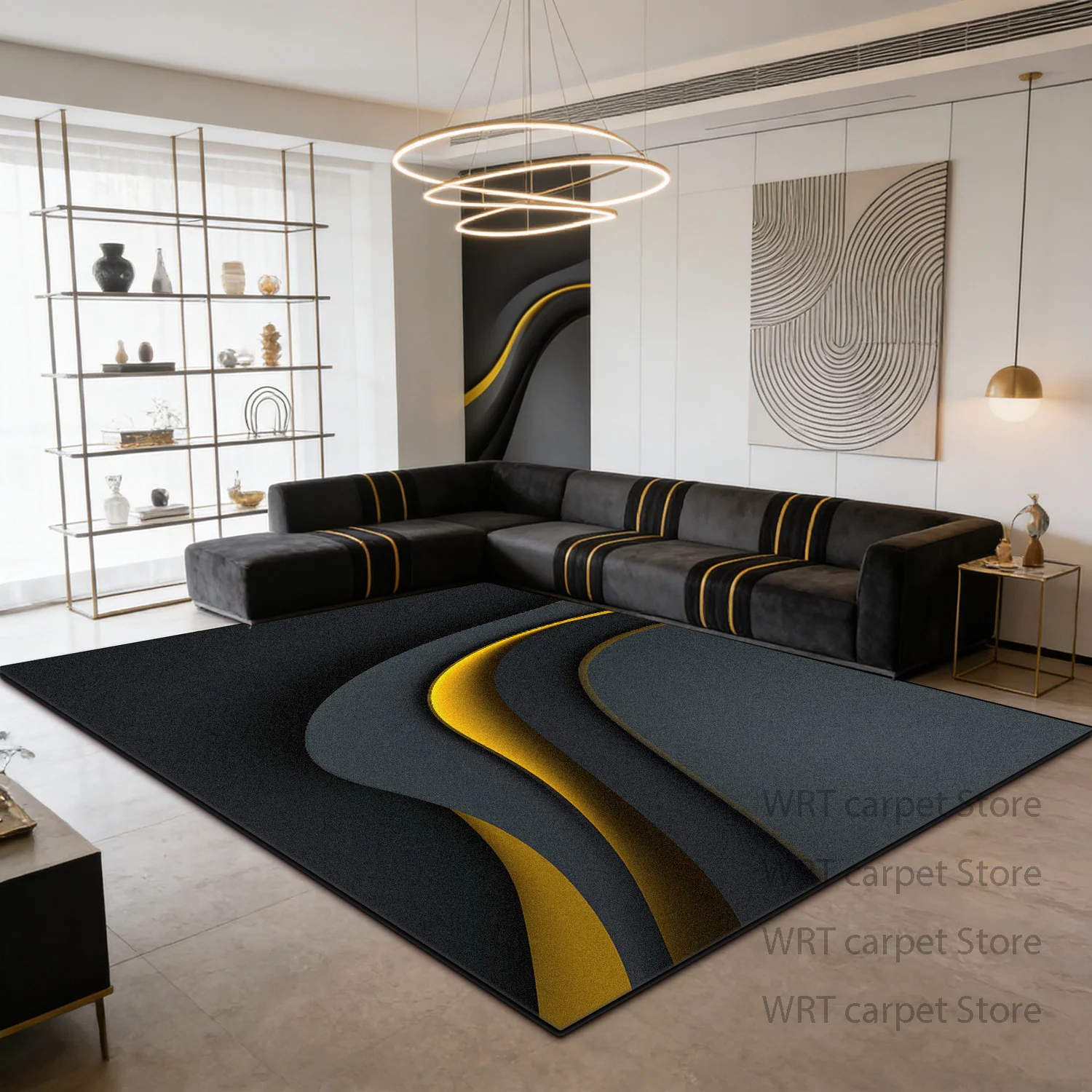 Modern Light Luxury Black Golden Large Rugs Decoration Home Sofa Coffee Tables Living Room Carpet Bedroom Bath Non-slip Foot Mat