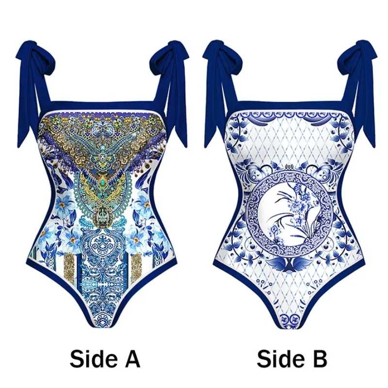 One Piece Swimsuit For Women European And American Swimwear Double-sided Retro-printed One-piece Swimsuit