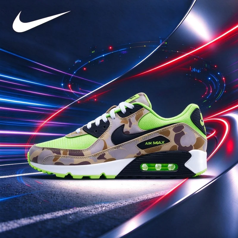 Nike Air Max 90 CW4039-300 Green Camo Unisex Retro Sneakers Breathable Mesh Trainers