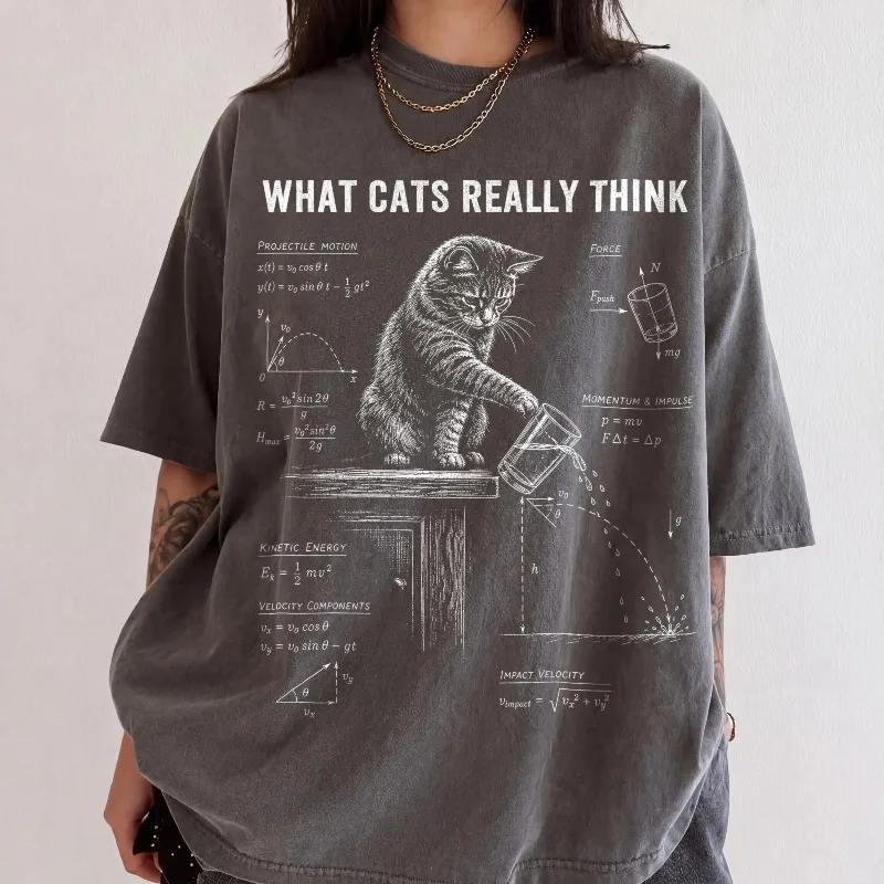 What Cats Really Think Shirt, Funny Cat Physics Tee, Cat Knocking Glass Graphic Shirt, Science Cat Gift for Cat Lovers