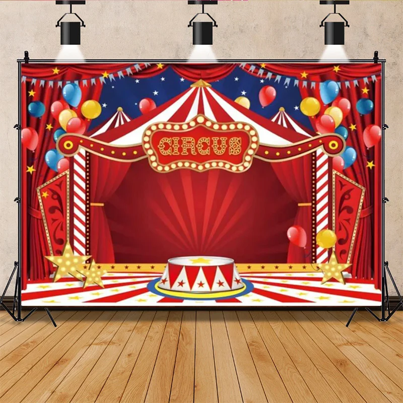 Circus Animal Trainer And Acrobat,Carnival Show Photography Backdrops Stage Clown Acrobatics Background Cartoon Photo Booth Prop