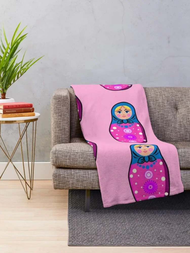 Pink Babushka Matryoshka Doll Throw Blanket Plush Decorative Beds Blankets