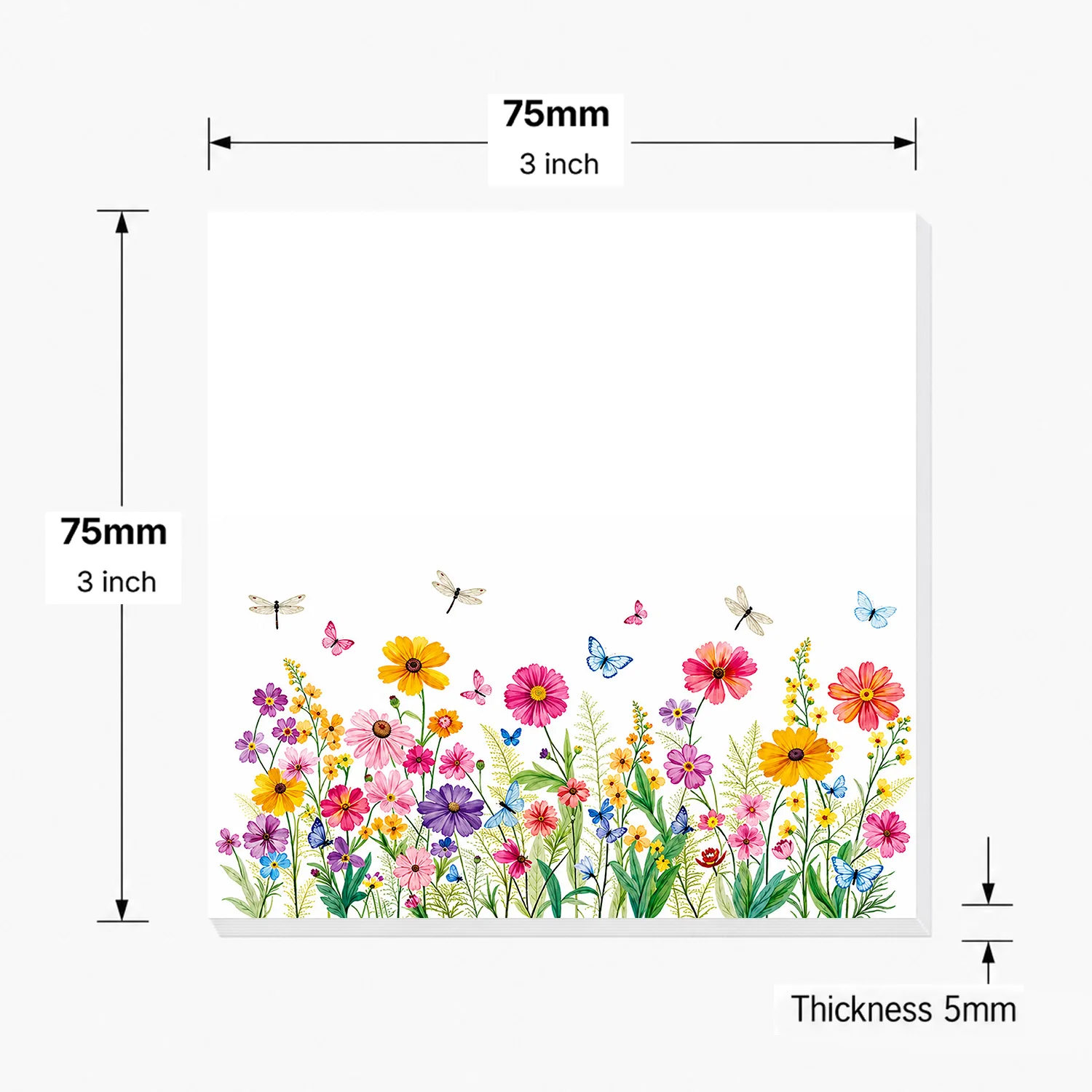 2PCS Wildflower Butterfly Self Adhesive Sticky Notes 100 Sheets Colorful Floral Garden Memo Pads Nature Theme Office Stationery