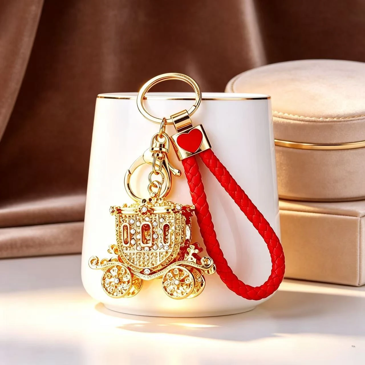 Crystal-studded Pumpkin Car Personalized Key Chain Bag Charm Metal Key Ring