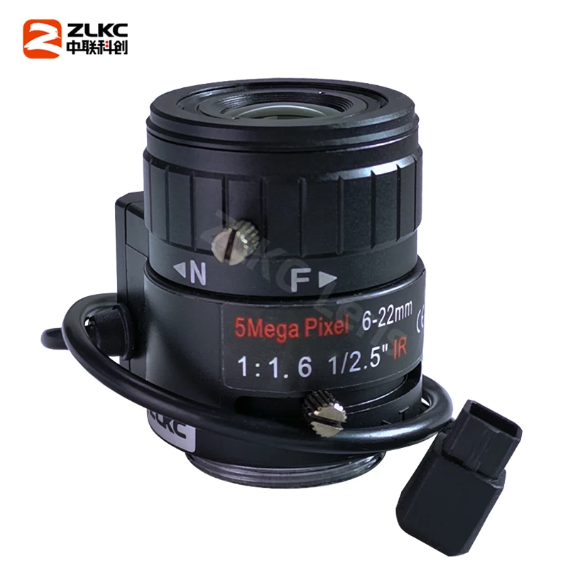 عدسة قزحية أوتوماتيكية 1/2 ميجابيكسل HD CCTV ، عدسة متغيرة البؤرة 6-22 مللي متر 5.0 بوصة ، حامل CS لكاميرات المراقبة ، معدن 5 ميجابيكسل