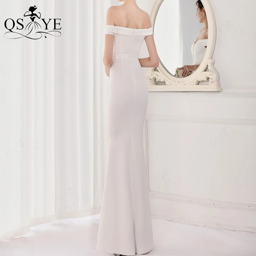 Abiti da sposa bianchi semplici con spalle scoperte abito da sposa a sirena elastico elegante maniche laterali elastiche abito da sposa semplice matrimonio