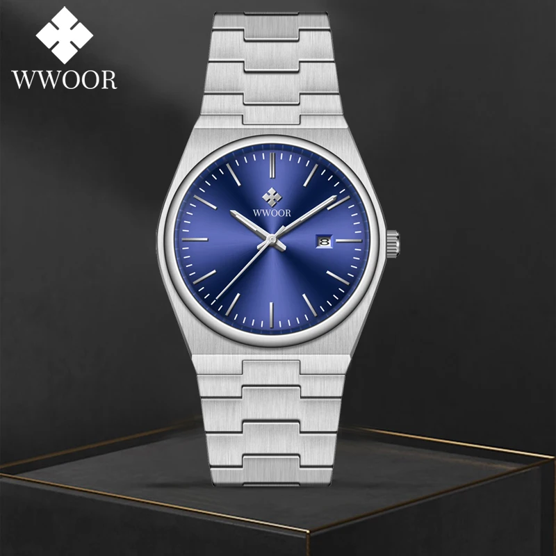 WWOOR New 41mm Men Luxury Brand Quartz Watch For Men Sapphire Glass 316L Stainless Steel Waterproof Luminous Man\'s Wristwatches