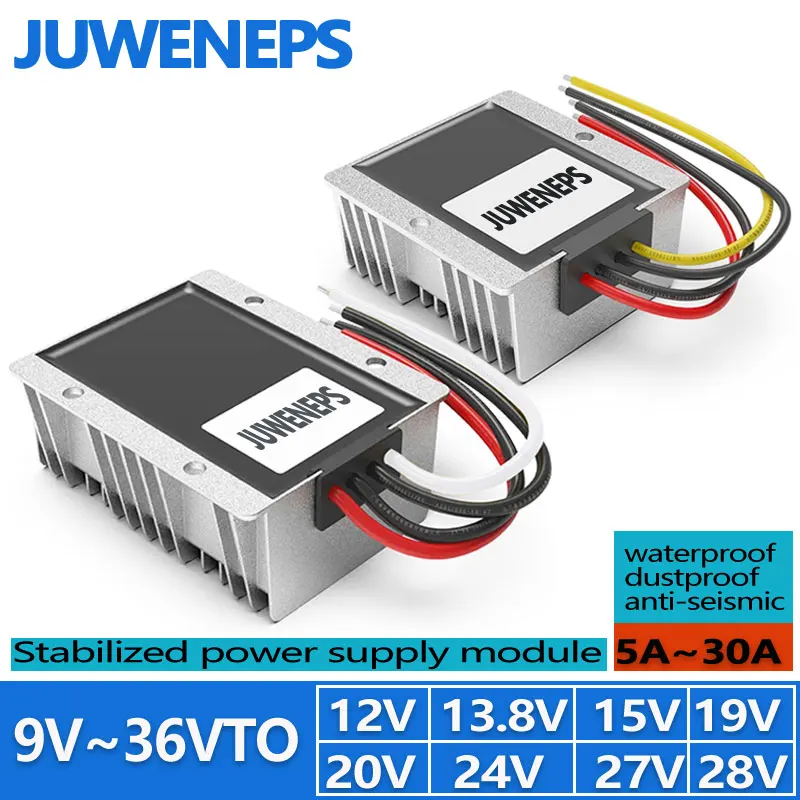 

JUWENEPS car 9-36V to 12V13.8V/15V/19V20V/24V27V/28V voltage regulator DC to DC buck-boost power supply regulator module 5A-30A