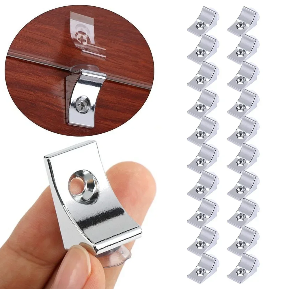 20Pcs Right Angle Glass Shelf Suction Cup Fixing Support Clip Bracket Clamp Holder For Board Cabinets Wardrobes Furniture