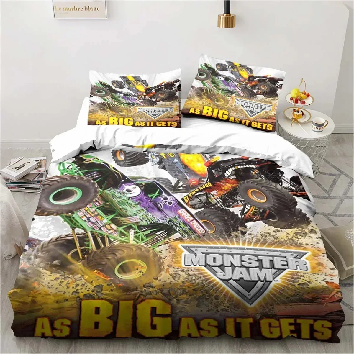 Monster Truck Bedding Cartoon Gift Twin Bedding Set 3 Piece Comforter Set Bed Duvet Cover Double King Cover Home Textile