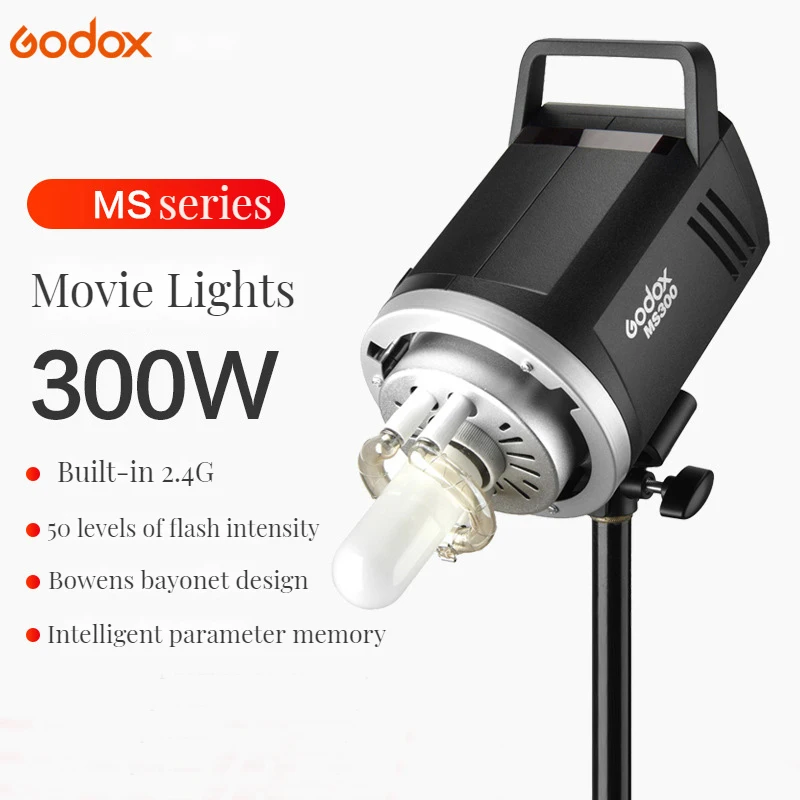 Godox MS200 200W MS300 300W Studio Flash 2.4G Built-in Wireless Receiver Lightweight Compact Durable Bowens Mount Studio Light