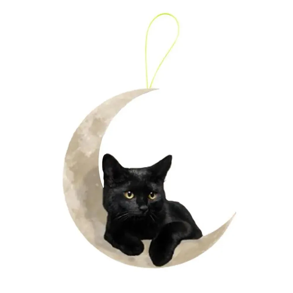 1pcs Cute Little Black Cat Lying On The Moon Hanging Ornament Cartoon Cute Pendant Car Bag Keychain Pendant Car Ornaments - view 6