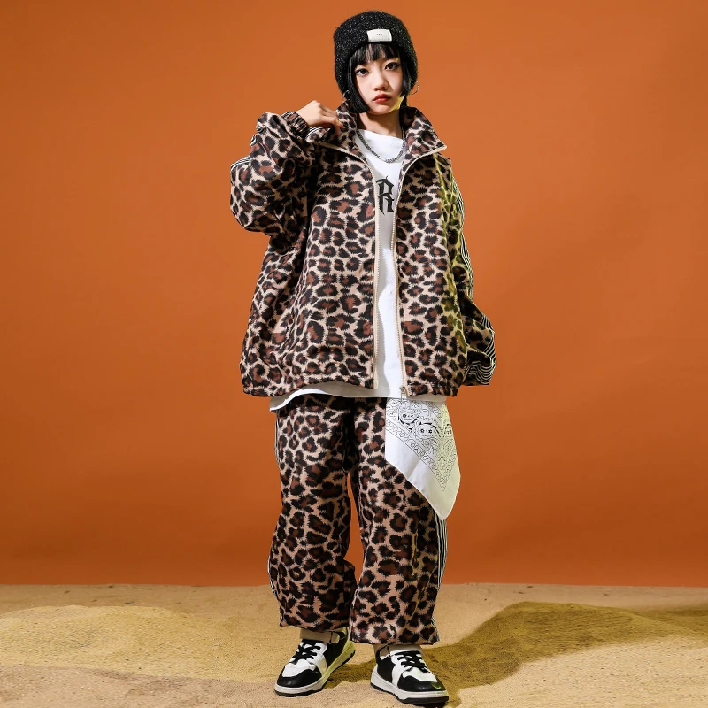الأولاد الهيب هوب ليوبارد طباعة قميص الشارع الرقص السراويل الفتيات K-pop بلوزة فضفاض Sweatpants الأطفال الشارع الشهير طفل الجاز الملابس