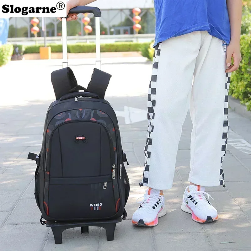 Students Rolling Schoolbags Boys Backpack Children Waterproof School Backpack 6 Wheels Middle School Trolley Luggage Wheeled Bag