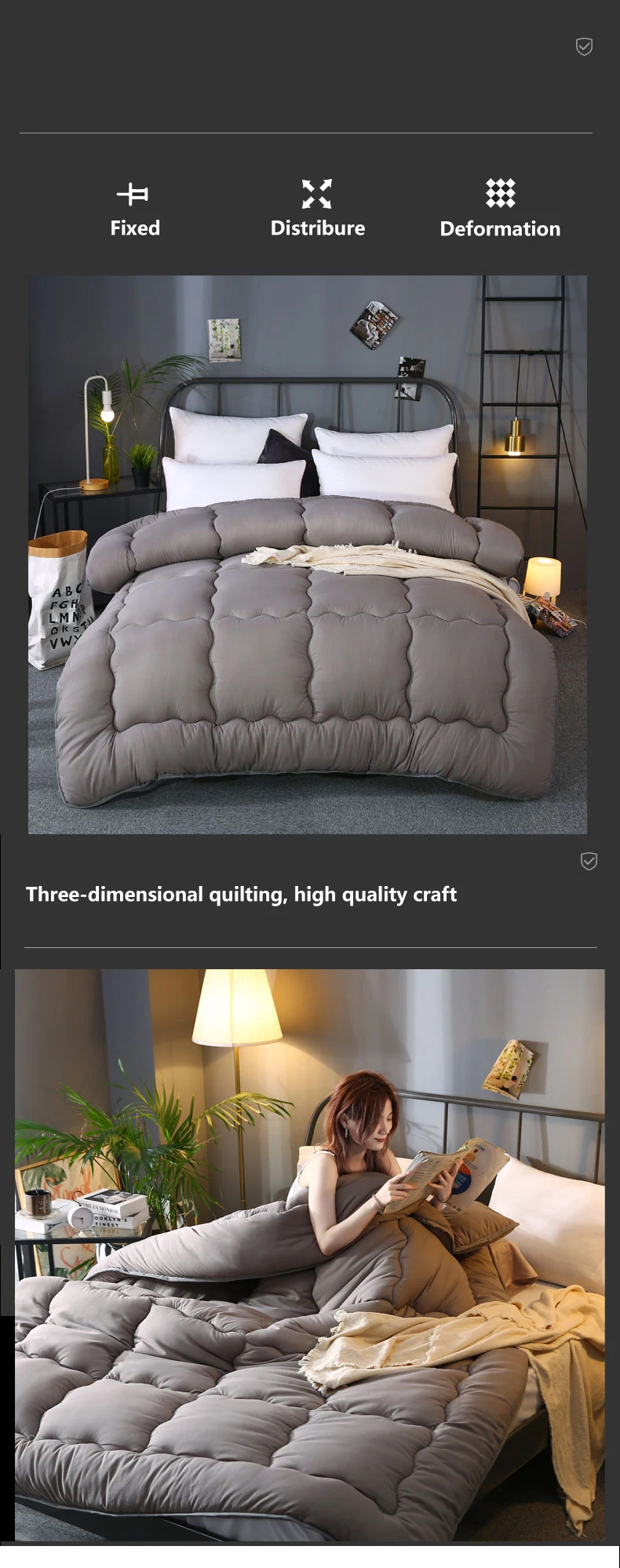 Graue Dicke Gesteppte Winter-Hotelbettdecke Queen King Weiche Winterdecke Sehr Warm 220x240 Steppdecke – Detail 5