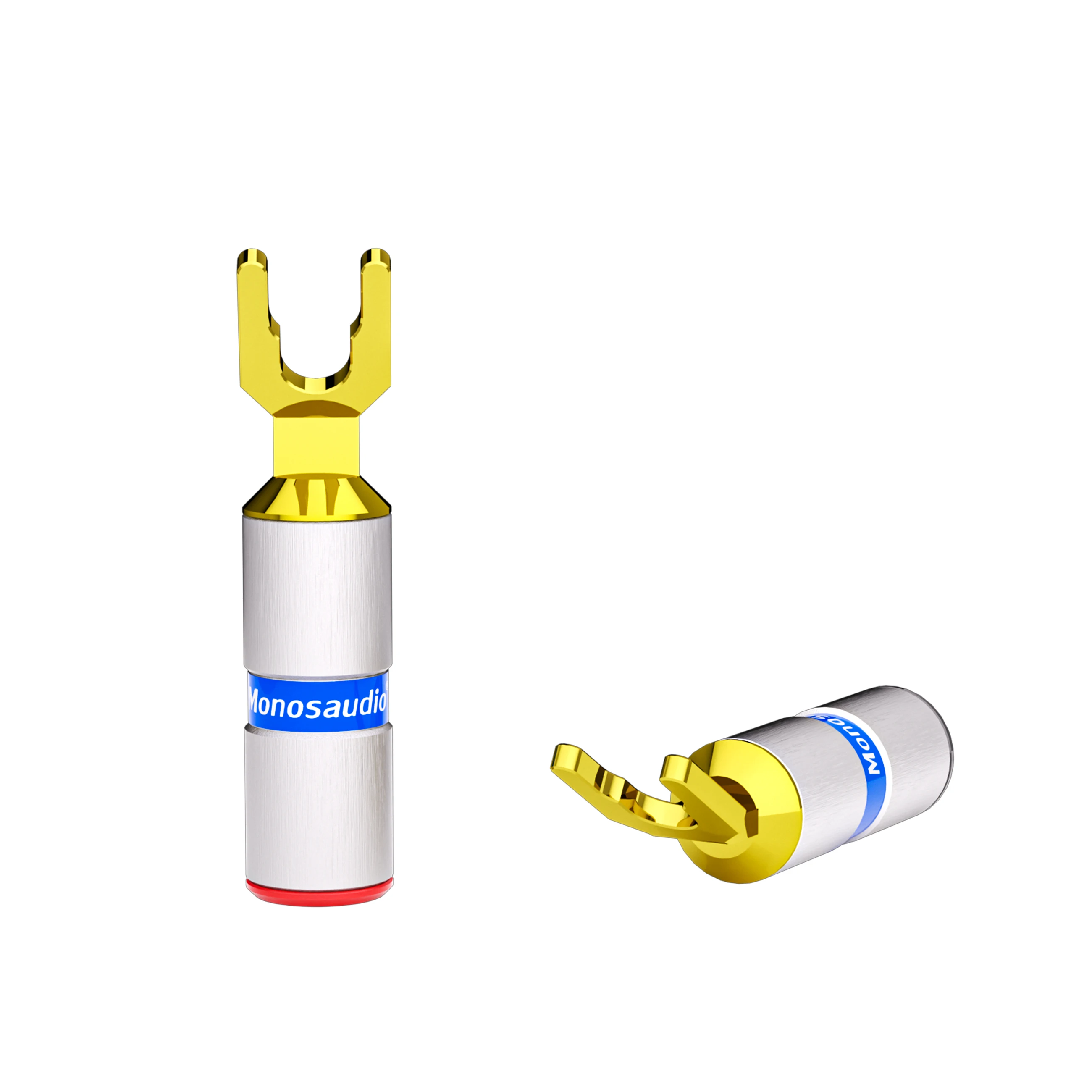 Monosaudio Pure Copper Rhodium/Gold Plated S906G/S906R High Performance Y-Spade Plug Spade Fork Screw Locking Connector