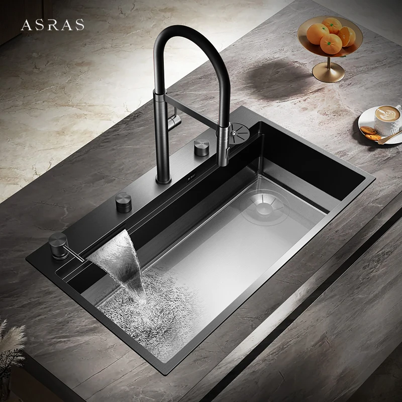 

ASRAS нанометр одиночный большой размер водопад кухонная островная раковина из нержавеющей стали 304 4 мм панель ручной работы ополаскиватель чашек кухонные мойки
