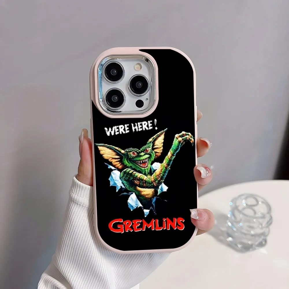 Gremlins Gizmo Monster Phone Case Plating Camera Oval Soft Silicone For IPhone16 15 11 12 13 14 Pro Max Thicken Candy Color