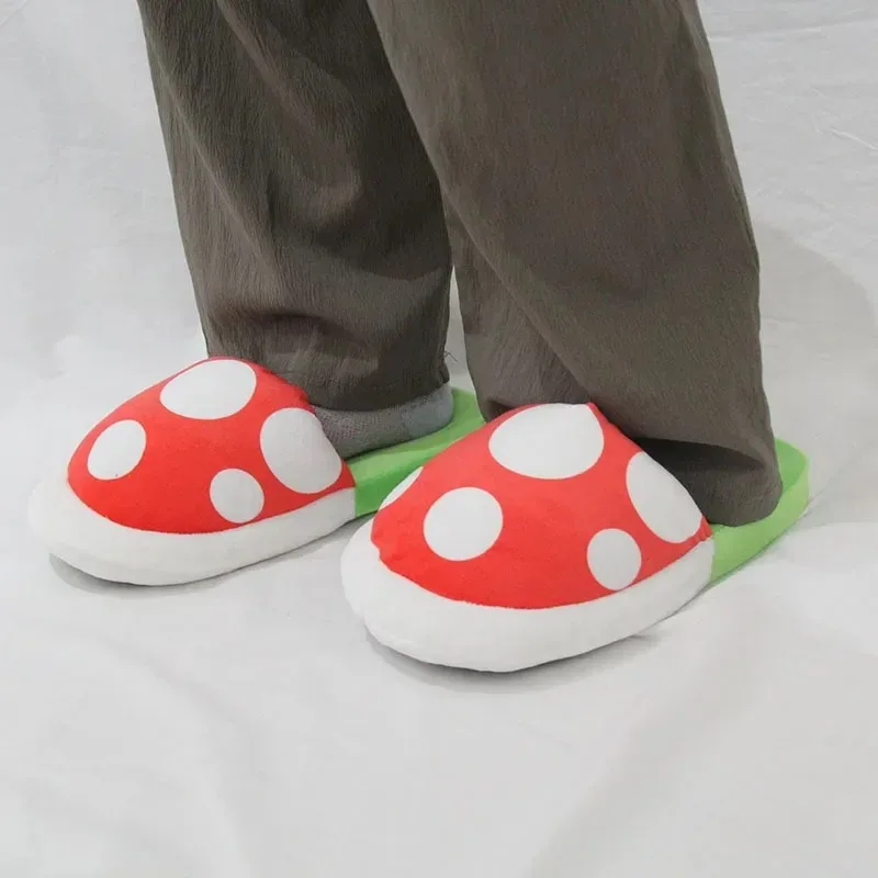 Zapatos de felpa de Super Mario Yoshi Luigi, zapatillas de algodón con dibujos de plantas de piraña venenosa, zapatos cálidos para el hogar para invierno para interiores, parejas para niños y niñas