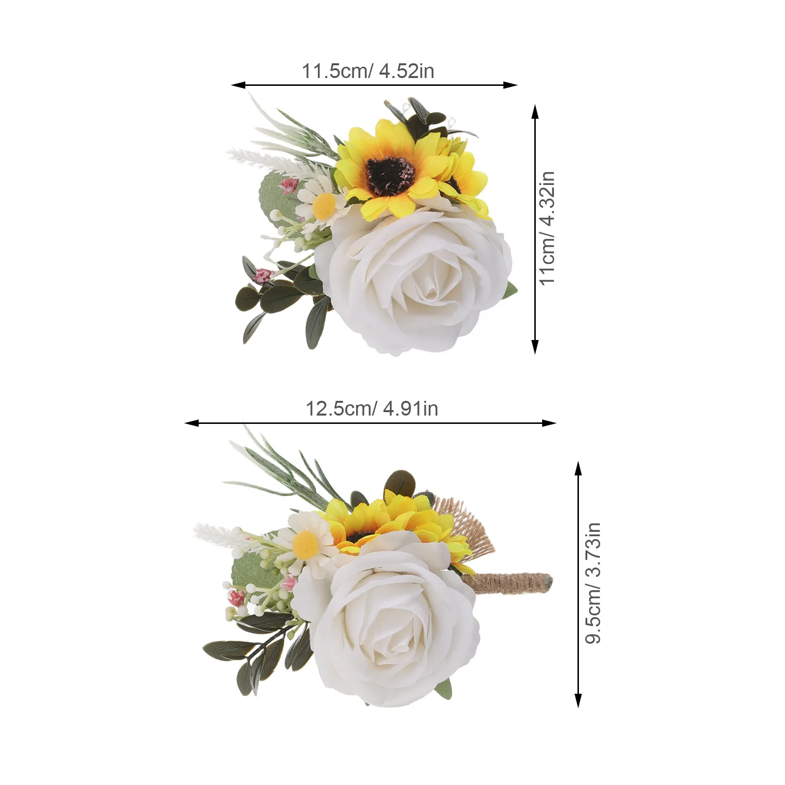 2Pcs Wedding Wrist Corsage Boutonniere Set Artificial Rose Sunflower Bridal Bridesmaid Wristlet Flowers Groom Buttonhole Prom